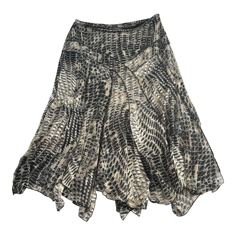 Coco Bianco Scarf Flow Maxi Skirt Black Gray Snake Print Semi Sheer